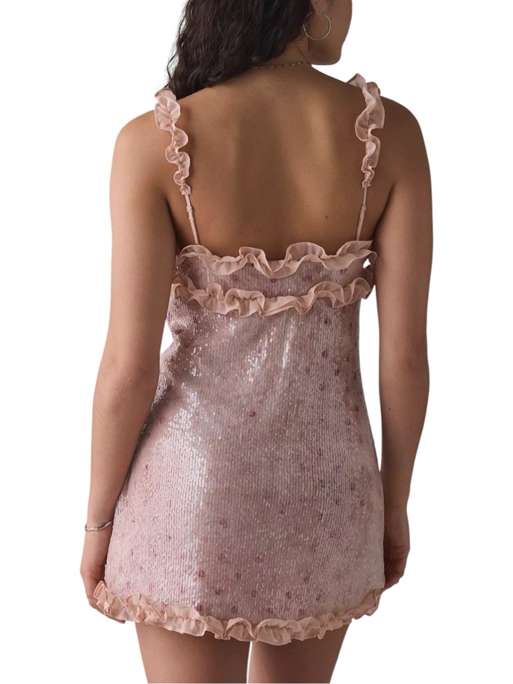 For Love & Lemons Sophia Sequin Mini Dress Size M Ruffle Detail Party Romantic - Picture 3 of 16